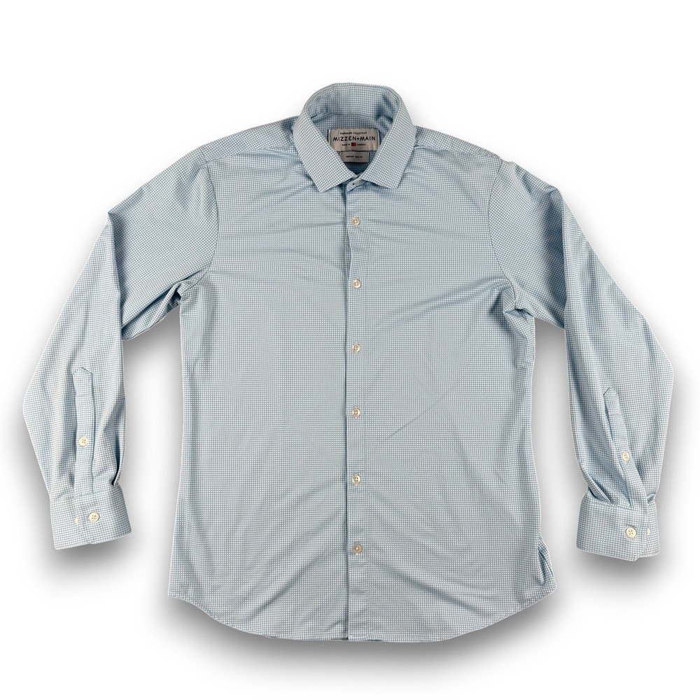 Mizzen+Main Spinnaker Shirt Mens M Blue Gingham Button Down Trim Fit Made in USA - Picture 2 of 10